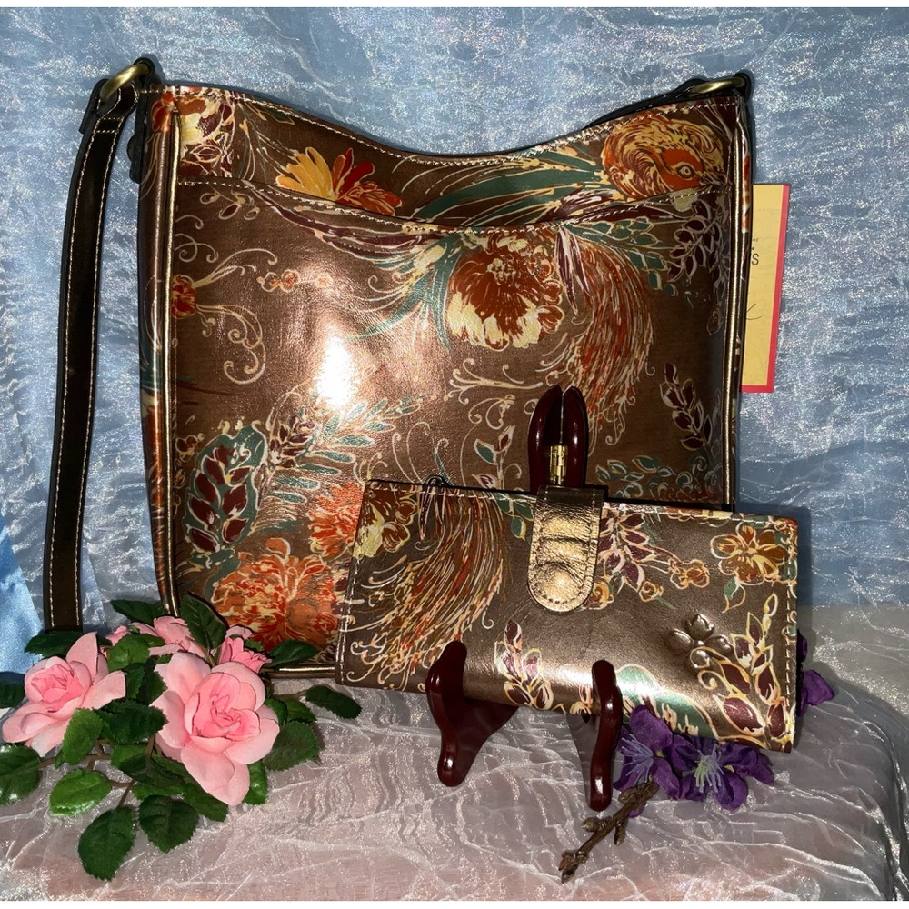 Crossbody and Wallet, Patricia Nash Vintage Italian Pheasant Bronze NWT